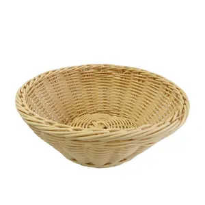 Food Storage Round Plastic Rattan Wicker Woven Basket For Bread Fuit