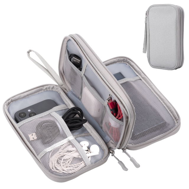 Durable Double-Layer Digital Organizer Zipper Travel Mobile Phone Charger Electronic Accessories Storage Bag for Data Cable