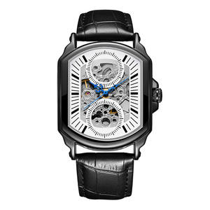 Reloj de pulsera cuadrado analógico luminoso esqueleto hombres reloj mecánico correa de cuero deportivo reloj automático de negocios para hombres - Product Image 3