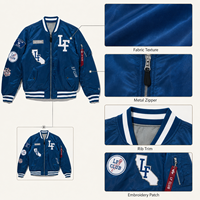 Blouson Bomber Léger Personnalisé pour Homme avec Broderies, Fermeture Éclair Métallique, Bordure Côtelée Rayée, Style Vintage Streetwear, Blouson Aviateur