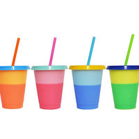 Gobelet réutilisable en plastique de 16 oz, couleur changeante, pour boissons froides, tasse à café personnalisée en PP, avec couvercle et paille – Offre spéciale