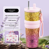 Cadeaux haut de gamme personnalisés : Gobelet isotherme de voyage en titane pur 710 ml, double paroi, avec couvercle à paille et cordon, pour l'extérieur