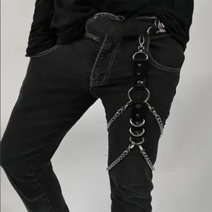 Pantaloni gotici da uomo Punk Rock Eyelet Cargo Belly pantaloni a contrasto pantaloni Casual personalizzati Bdsm Bondage Fetish Sexy per uomo