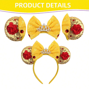 Accessoires de cheveux faits à la main paillettes paillettes couronne bandeau princesse fête tête porter souris oreilles arc bandeau pour les filles - Product Image 5