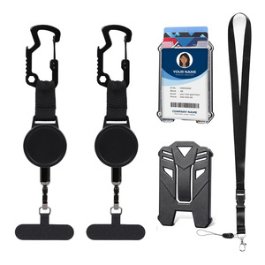 Porte-clés multifonctionnel rétractable avec ouvre-bouteille, porte-carte vertical noir et sangle détachable en gros - Product Image 1