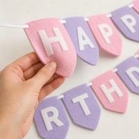 Bannière rectangulaire pliable en feutre motif macaron pastel Joyeux Anniversaire, Décoration de fête arc-en-ciel, Guirlande de fanions pour la première fille