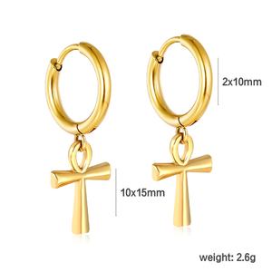Classic Stainless Steel Jewelry 18K PVD Gold Plated Pendant <b>Cross</b> <b>Hoop</b> <b>Earrings</b> Minimalist Huggie Dangle <b>Earrings</b> for Women - Product Image 2