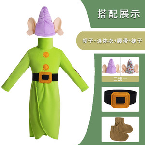Disfraz de elfo de dibujos animados para niños, vestido verde con orejas grandes, sombrero, cinturón, calcetines, traje de juego de rol unisex - Product Image 1