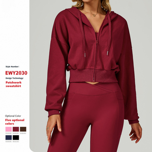 Sudaderas <span class=keywords><strong>con</strong></span> capucha de algodón para mujer <span class=keywords><strong>con</strong></span> cordón cómodo y cremallera recortada de diseño para exteriores, ropa de calle - Product Image 2