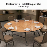 Table ronde pliante avec plateau en bois et bordure noire, pieds pliants en métal, table de banquet portable pour mariage, événement, location