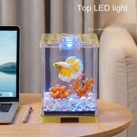 Aquarium rectangulaire en acrylique pour poissons Betta, blocs de construction, mini aquarium de bureau et de salon avec lumière, boîte écologique