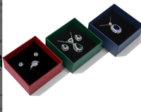 Boîte à bijoux carrée multifonction élégante avec 2 boîtes rigides pour bagues, boucles d'oreilles et colliers, boîte en papier bleue avec logo