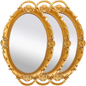 Bandeja de tocador <span class=keywords><strong>con</strong></span> <span class=keywords><strong>espejo</strong></span> dorado redondo para decoración del hogar de boda de alta calidad, bandeja para servir para decoración de habitación, organizador de maquillaje antiguo ovalado - Product Image 2