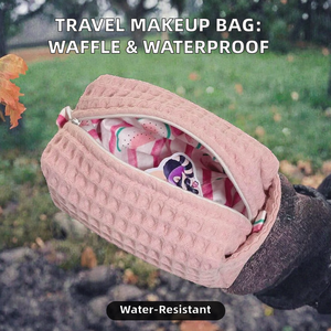 Bolsa de Maquillaje Portátil de Viaje, con Logotipo Personalizado, Directo de Fábrica, Diseño de Waffle de Algodón, Blanca, Impermeable, para Artículos de Aseo - Product Image 2