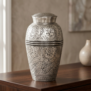 Embossed Metal Urn Keepsake Cremation Ash <b>Vase</b> Memorial Flower Urn <b>for</b> Grave <b>Stone</b> <b>Decor</b> - Indian Home Crafts - Product Image 3