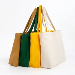 Tas kanvas besar ramah lingkungan tas jinjing katun pasar belanja bordir alami dengan tas tangan logo cetak kustom
