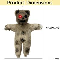 Décoration d'Halloween suspendue : Ours en peluche effrayant lumineux à yeux rouges, poupée en toile de jute avec mains squelettiques pour maison hantée, fête ou porche