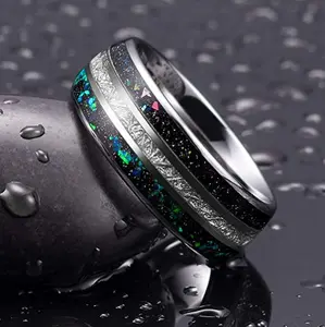 Top Quality Cuban Ring Titanium Steel Men's Rings Meteorite Opal Starry Sky Stainless Ring for Men