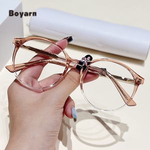 Boyarn TR90 معدني جميل وأنيق عين كمبيوتر كلاسيكية إطار دائري متعدد الألوان نظارات مضادة للضوء الأزرق - Product Image 4
