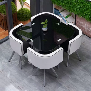 Mesa <span class=keywords><strong>de</strong></span> <span class=keywords><strong>Comedor</strong></span> Extensible Moderna GEDO <span class=keywords><strong>de</strong></span> Vidrio Templado Cuadrada/Redonda Pequeña con Sillas <span class=keywords><strong>de</strong></span> Cuero PU para Uso en el Hogar y Restaurantes - Product Image 5