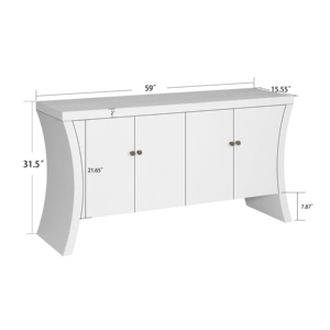 4-Door Credenza With Wooden Arc Legs Bronze Clasps <b>White</b> <b>Storage</b> <b>Cabinet</b> For Living Room Home Decor - Product Image 4