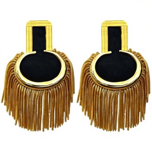 Épaulettes vintage personnalisées à motif lune dorée, brodées à coudre, avec détails de franges en spirale dorée et franges en fil de filigrane doré - Product Image 1