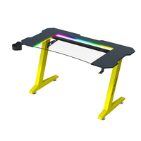 Bureau de jeu BEISIJIE Z-G en forme de Z, table en fibre de carbone jaune et verre avec éclairage RGB et accessoires