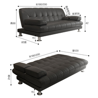 Canapé-lit pliable multifonctionnel en cuir noir 3 places, lit de jour peu encombrant pour petit appartement, bureau, sièges économiques