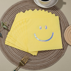 Hanlin Smile Face Paper Napkins 330mm Yellow Disposable Printed For Wedding Birthday - Product Image 4