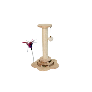 Griffoir pour chat en bois massif de style moderne, écologique et durable, avec plateau tournant et cadre d'escalade en sisal, jouet pour chat - Product Image 1