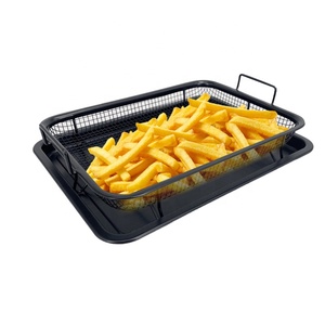 Panier pour friteuse pour <span class=keywords><strong>four</strong></span> Ensemble de 2 pièces Panier pour <span class=keywords><strong>plaque</strong></span> de barbecue Ensemble de plateaux pour <span class=keywords><strong>four</strong></span> Plateau de cuisson antiadhésif avec maille surélevée - Product Image 1