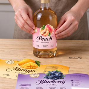 Étiquettes autocollantes personnalisées pour vin aux fruits, en papier synthétique premium, impression élégante, pour la décoration de bouteilles de vin pêche, mangue, myrtille - Product Image 4