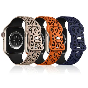 Tali jam tangan silikon, motif macan tutul cekung warna ganda gelang tali jam tangan karet gelang untuk Apple Watch