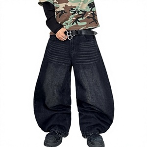 Pantalones Vaqueros Harem de Hip Hop para Hombre, Corte Holgado, Pierna Ancha, Color Negro Lavado, con Logotipo Estampado en la Parte Trasera, Estilo Otoñal - Product Image 1