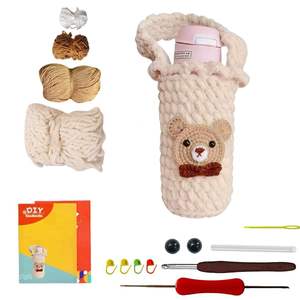 Kit de fabrication de couvre-tasses DIY avec fil chenille super doux, kit de <span class=keywords><strong>crochet</strong></span> facile pour débutants, couleur crème, cadeau fait main DIY - Product Image 1