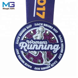 <span class=keywords><strong>Médaille</strong></span> de course pour <span class=keywords><strong>femme</strong></span> en alliage de zinc moulé sous pression, plaquée argent, avec émail doux pailleté et ruban personnalisé - Product Image 1