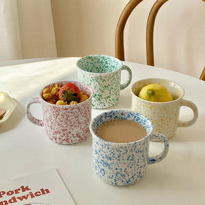 Cangkir kopi berbintik-bintik cat kustom isolasi termal tinggi hadiah bisnis porselen percikan tinta Enamel Mug api unggun - Product Image 3