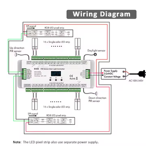 Es32 PIR DC5-24V dải ánh sáng dimmers điều khiển cảm biến cầu thang dimmer điều khiển 32CH <span class=keywords><strong>RGB</strong></span> pixel SPI <span class=keywords><strong>LED</strong></span> Strip ánh sáng cầu thang - Product Image 4