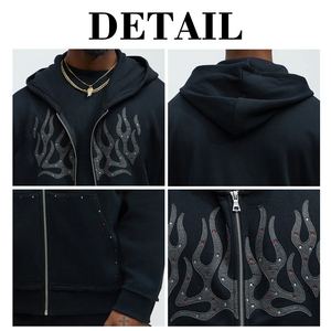 Sudadera con capucha KingSen de algodón grueso de alta calidad con cremallera, estilo oversize, personalizada con pedrería de llamas, para hombre - Product Image 6