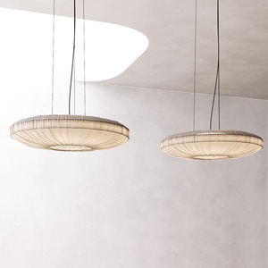 Lustre vintage style Wabi Sabi, luminaire suspendu rond à LED pour restaurants, hôtels, salons, éclairage décoratif en tissu - Product Image 1