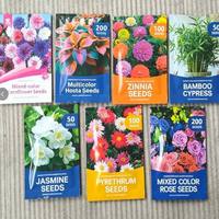 Graines de fleurs en vrac prêtes à être expédiées à l'international, emballage coloré, mélange de graines de roses, de bleuet et de zinnias pour le jardinage