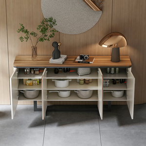 ตู้ข้างไม้เนื้อแข็งสไตล์อิตาลีสุดหรูสำหรับห้องนั่งเล่น ชั้นวางของปรับระดับได้หลายชั้น ตู้เก็บของโค้งสำหรับห้องรับประทานอาหาร - Product Image 3