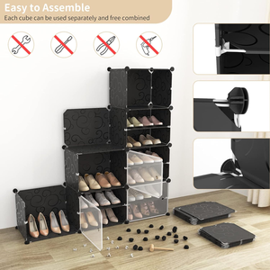 Organizador de Sapatos Portátil com Porta Empilhável Armário de Armazenamento de Sapatos de Montagem Fácil Organizador de Sapatos Ajustável de Plástico - Product Image 3