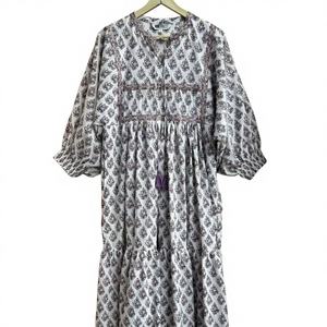 <b>Boho</b> Floral Print Mini <b>Dress</b> for Women <b>Plus</b> <b>Size</b> Summer Cotton <b>Dress</b> with Embroidery and Tassel Decor Casual Style Handmade - Product Image 1