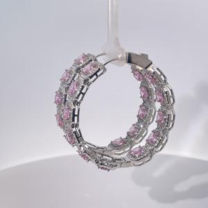 Pendientes de Aro Redondos de Circonita Rosa Chapados en Oro Geométricos Clásicos, Modernos y Lujosos de Tianyu Gems para Mujer - Product Image 4