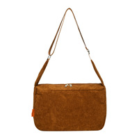 Sac bandoulière en velours côtelé personnalisé avec logo, fermeture éclair, sangle réglable, style tendance, motif simple, pour femme, vente en gros