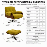 Fauteuil pivotant moderne en tissu tissé avec accoudoirs à bordures contrastées pour salon, hôtel, réception, salle d'attente