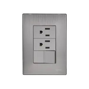 Household Items Stainless Steel 1 Gang 1 Way Wall Switch and 2 Gang Wall Outlet Socket