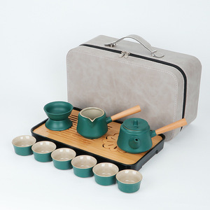 Simple Green Handmade Kungfu Stoneware Travel Tea <b>Cup</b> <b>Set</b> With Gift Box - Product Image 5