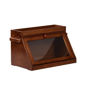 Boîte à pain double couche en bambou marron foncé avec couvercle rabattable pour la cuisine, idéale pour les pâtisseries et les desserts - Product Image 5